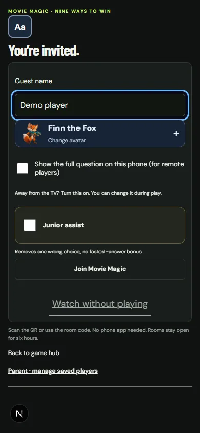 Captured phone joining screen for a synthetic demonstration